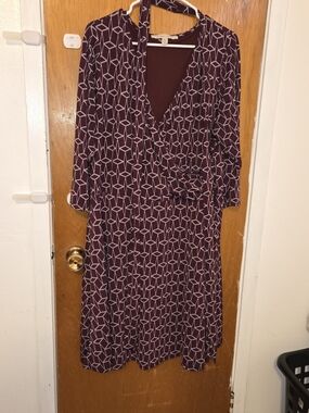 41 Hawthorn Plum Geometric Long Sleeve Wrap Dress